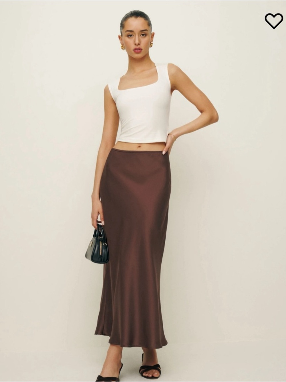 Reformation Layla silk skirt in cafe / size 6